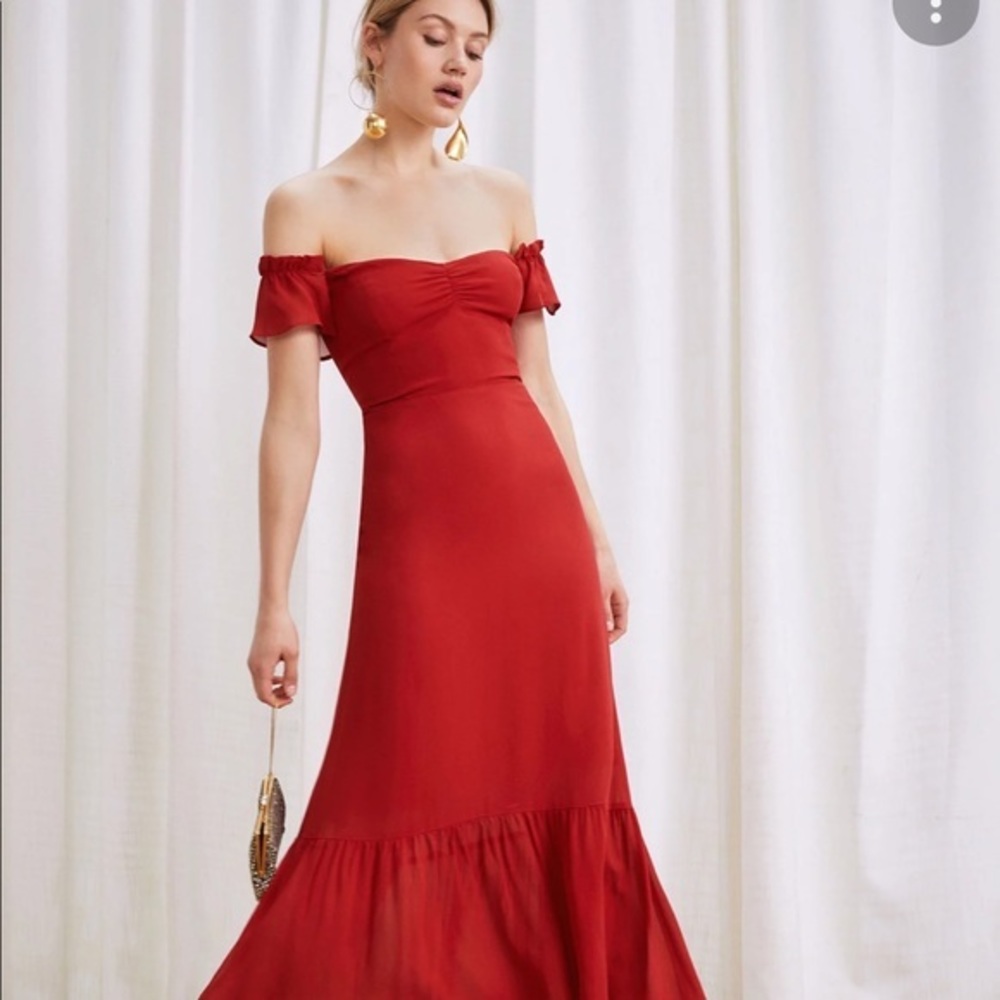 Reformation Red Off-Shoulder Dress - Picture 2 of 6